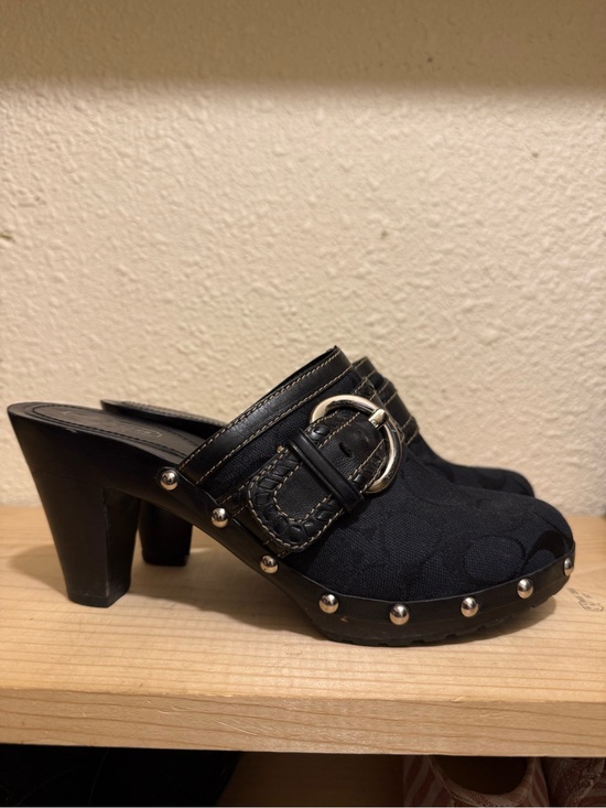 Coach Shoes - Coach Black Studded Buckle Clog Mules